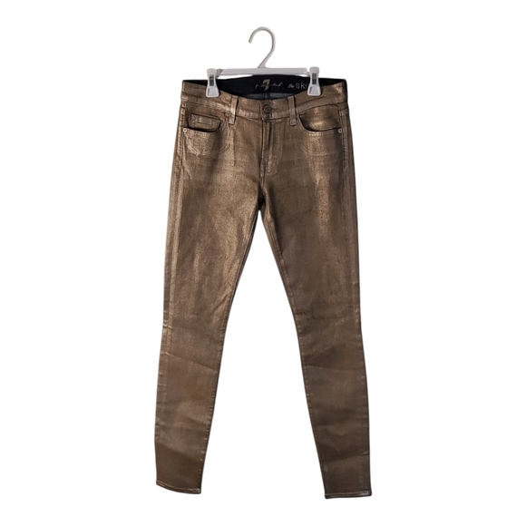 7 For All Mankind Metallic Gold Skinny Jeans - Picture 1 of 6